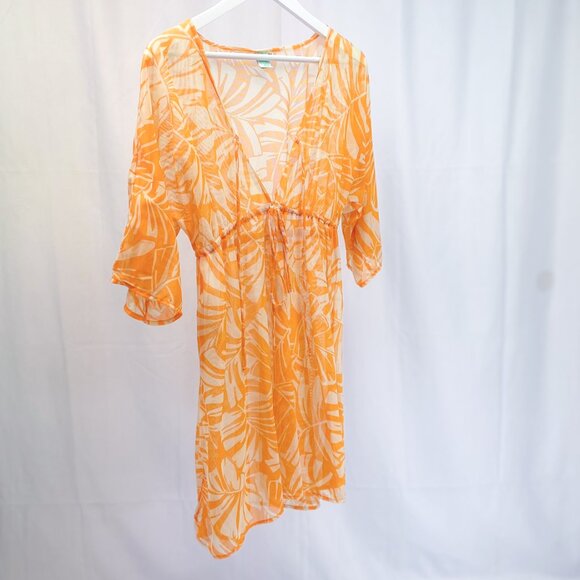 Women's Summer Cover Up Toes On The Nose Brand Vibrant Orange & White - Picture 2 of 13